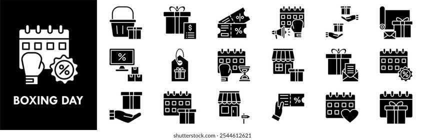 Boxing Day icon collection set. Containing design box, gift, present, background, boxing day, holiday