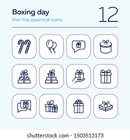 Boxing day line icon set. Set of line icons on white background. Christmas concept. Candy cane, gift box, balloons. Vector illustration can be used for topics like new year, festivals, Christmas