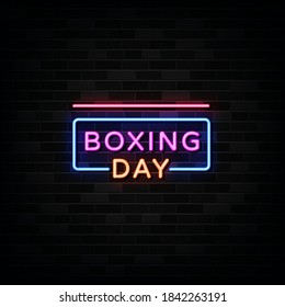 Boxing day neon sign, design element, light banner