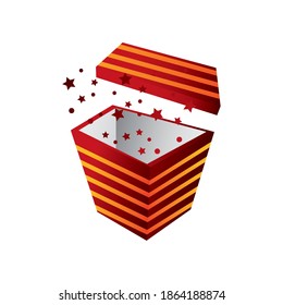 boxing day, open box with stars christmas seasonal offer vector illustration