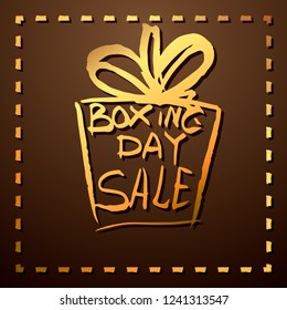 Boxing day postcard.Text and set of isolated gift boxes on dark background. Template poster, banner, sale banner, greeting card. Vector illustration.