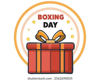 Boxing Day Poster Design with Gift Box Isolated on White Background.