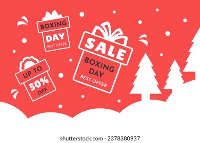 Boxing Day. Present boxes, discount, price off. Winter Background. Big Modern banner for shopping event promotion, sale, advertisement. Vector illustration for winter holiday, New Year, web