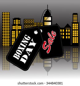 Boxing day price tag sale design on black building background vector