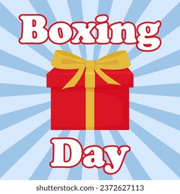 Boxing day. Red gift boxes with yellow bow on blue background. Vector illustration