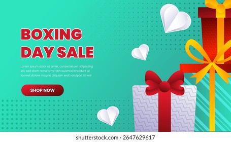 Boxing day sale advertisement with presents and love theme