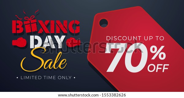 Boxing Day sale\
Background with pricetag , Banner template, poster, flyer,\
discount, limited offer on black\
