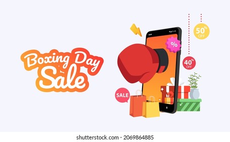Boxing Day Sale Background With Smartphone, Banner Template, Poster, Flyer, Discount, Limited Offer