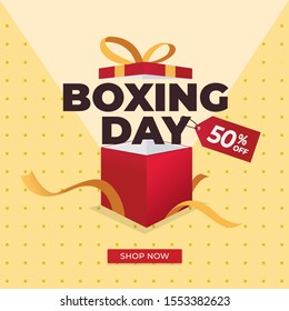 Boxing Day sale background for social media post with opened gift box