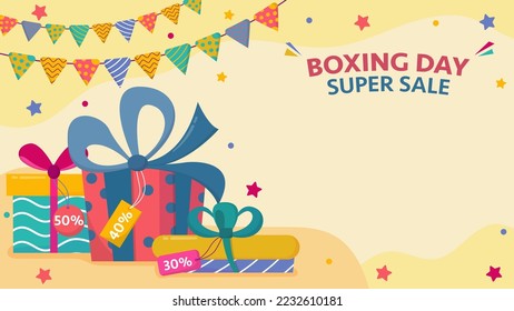 Fondo de la venta del día de boxeo. Ilustración de vectores de venta de Boxing Day. Diseño de publicidad para promoción de ventas.