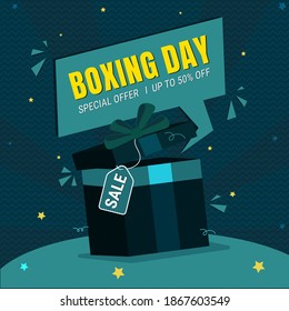 Boxing Day Sale banner design template with gift box , Flat style vector illustration.