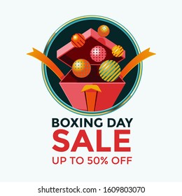 Boxing day sale banner with glove and gift box vector illustration
