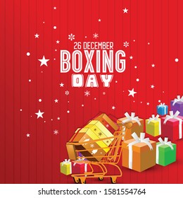 Boxing Day, Sale Banner, Poster or Flyer Design with gift box