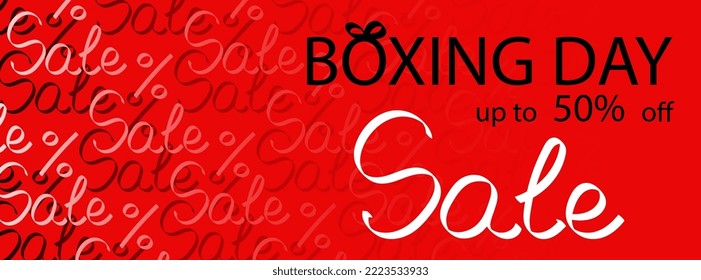 Boxing day sale banner template vector illustration. Red background for christmas sale up to 50 per sent off