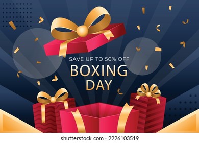 Boxing day sale banner template, Boxing day vector illustration.Typography combined in a shape of ribbon and text with paper art and craft style