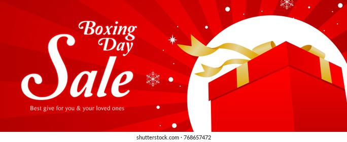 Boxing day Sale Banner vector illustration, Big red gift box