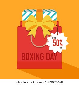 Boxing day sale concept flat design style with shopping bag. Design element template can be used for banner, backdrop, brochure, leaflet, flyer; publication, advertisement, vector illustration