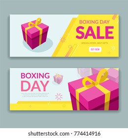 Boxing day sale design with colorful packaged gift box