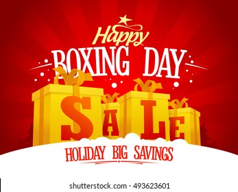 Happy Boxing Day Messages, Wishes, Quotes, And Images 42 Boxing day sale design concept with golden gift boxes, holiday savings banner