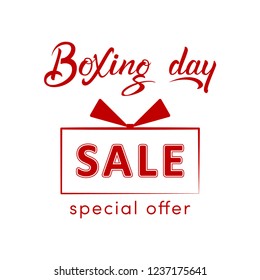 Boxing day sale design with gift box and hand lettering. Suitable for shopping, sale, product promotion. Vector illustration for website or social media banner, email and newsletter designs, poster.