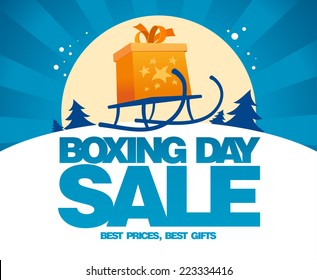 Boxing Day Sale Design With Gift Box On A Sled.