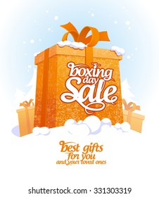 Boxing Day Sale Design With Gift Box In Snow.