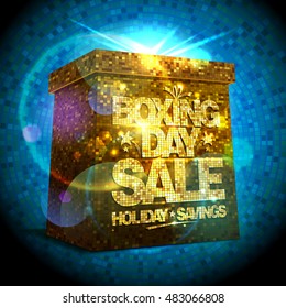 Boxing day sale design with shiny golden gift box