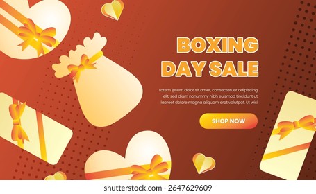 Boxing day sale with gifts hearts and dotted background