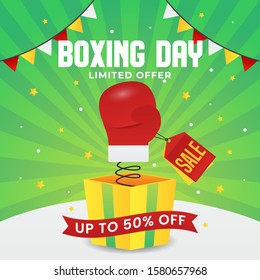 Boxing day sale with glove and box promotion illustration