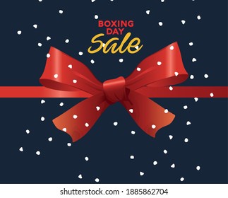 boxing day sale lettering with bow ribbon vector illustration design
