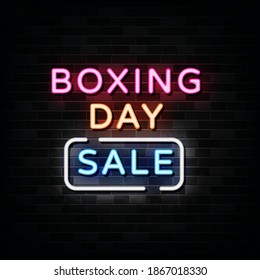 Boxing day sale neon signs vector. Design template neon sign