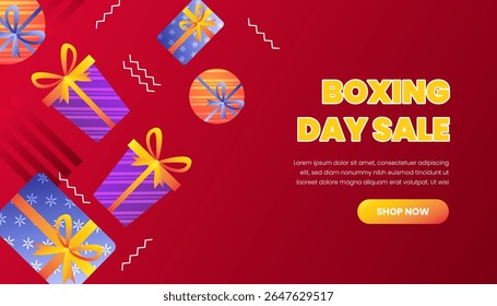 Boxing Day Sale Offer Gifts Red Background Template