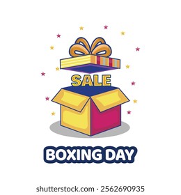 Boxing Day Sale Poster Design with Surprised Gift Boxes on White Background.