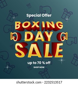 boxing day sale promotion design template with 3d text and dark background. simpel, minamal and modern style. white, red and golden. use for poster, banner, advert and promotion