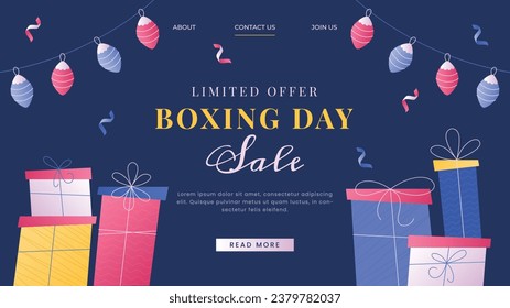 Boxing Day Sale. Boxing Day promotion design. Boxing Day background. December 26. Cartoon Vector illustration Template for Poster, Banner, Flyer, Card, post. Lowest price, Promo, Best deal.