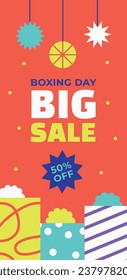 Boxing Day Sale. Boxing Day promotion design. Boxing Day background. December 26. Cartoon Vector illustration Template for Poster, Banner, Flyer, Card, post. Lowest price, Promo, Best deal.