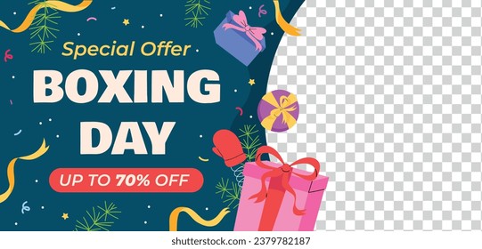 Boxing Day Sale. Boxing Day promotion design. Boxing Day background. December 26. Cartoon Vector illustration Template for Poster, Banner, Flyer, Card, post. Lowest price, Promo, Best deal.