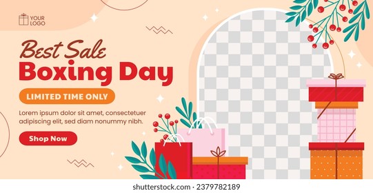 Boxing Day Sale. Boxing Day promotion design. Boxing Day background. December 26. Cartoon Vector illustration Template for Poster, Banner, Flyer, Card, post. Lowest price, Promo, Best deal.
