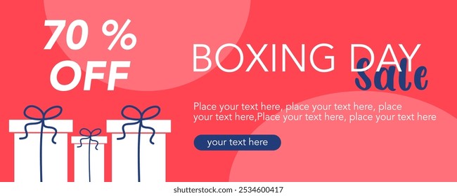 Boxing Day Sale. Boxing Day promotion design. Boxing Day background. December 26. Cartoon Vector illustration horizontal Template for Poster, Banner, Flyer, Card, post. Lowest price, Promo, Best deal.