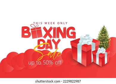 Boxing Day Sale with red, black Background, Banner, Poster or Flyer Design 