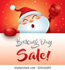 Boxing Day Sale! Santa Claus with red boxing glove.