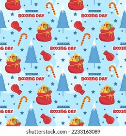 Boxing Day Sale Seamless Pattern Design with Glove and Gift Box for Promotion or Shopping on Template Hand Drawn Cartoon Flat Illustration