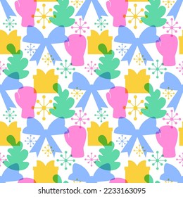 Boxing Day Sale Seamless Pattern Design with Glove and Gift Box for Promotion or Shopping on Template Hand Drawn Cartoon Flat Illustration