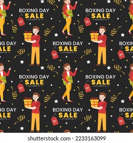 Boxing Day Sale Seamless Pattern Design with Glove and Gift Box for Promotion or Shopping on Template Hand Drawn Cartoon Flat Illustration