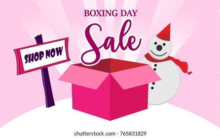 Boxing day sale with shop now signboard vector.