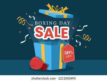 Boxing Day Sale Template Hand Drawn Cartoon Flat Illustration with Glove and Gift Box for Promotion or Shopping Concept