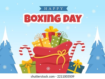 Boxing Day Sale Template Hand Drawn Cartoon Flat Illustration with Glove and Gift Box for Promotion or Shopping Concept