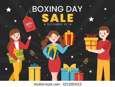 Boxing Day Sale Template Hand Drawn Cartoon Flat Illustration with Glove and Gift Box for Promotion or Shopping Concept