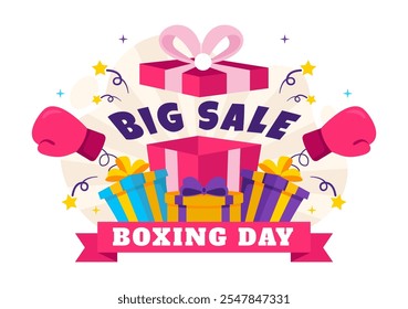 Boxing Day Sale Vector Illustration Featuring Discount Tags, Special Offers, Gift Boxes for Promotional Advertising Flat Cartoon Background Design