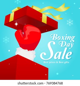 Boxing day Sale vector illustration, Big red gift box with boxing glove